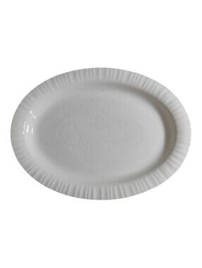 CorningWare White Oval Serving Platter Fluted Edge Casual China Minimalist